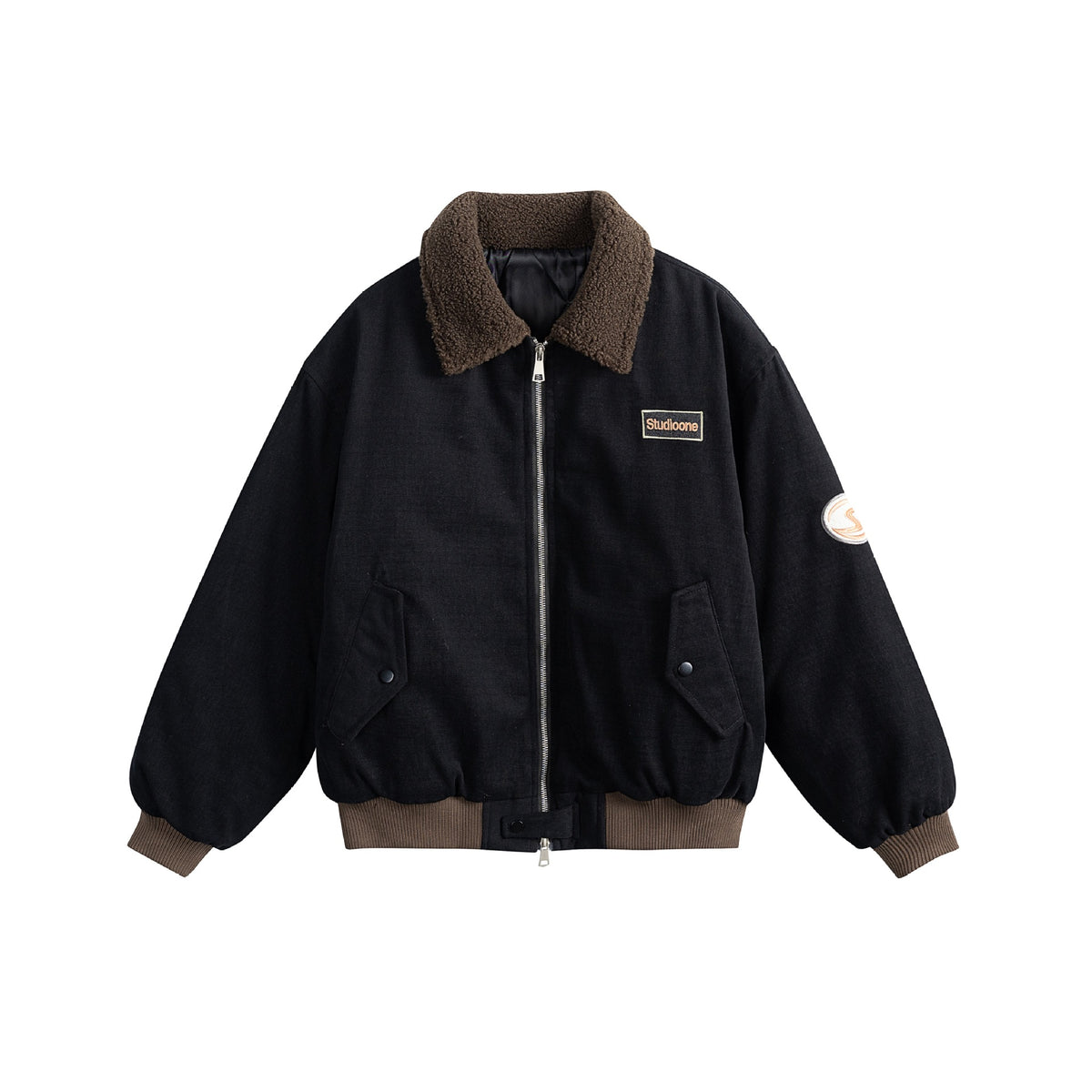 Unisex Boxy Bomber Jacket with Teddy Collar, Corduroy Look and Utility Pockets EVA-US