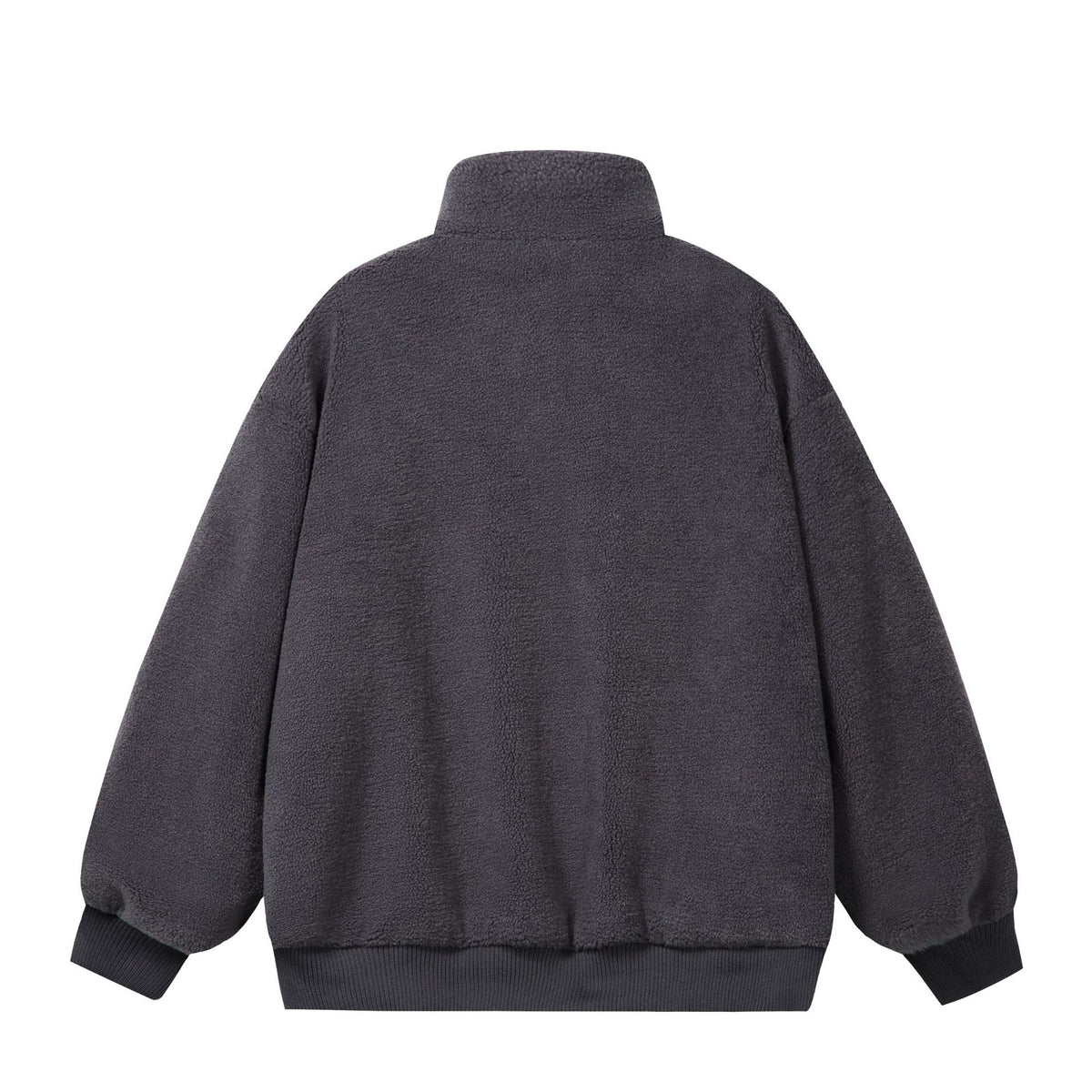 Unisex Sherpa fleece jacket in boxy cut with stand-up collar, block stripes and embroidery details EVA-US