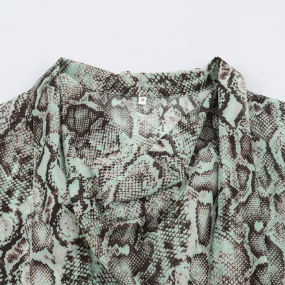 Women's blouse with waterfall shawl collar and snake print EVA-US