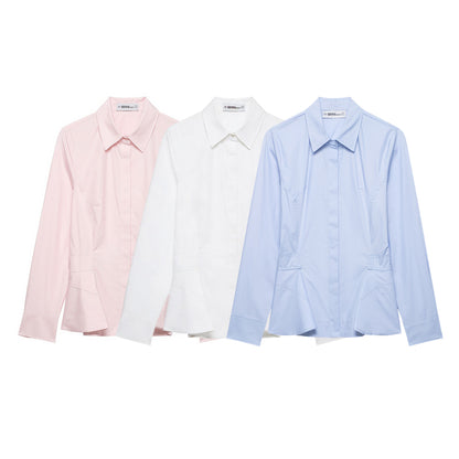 Women's Tailored Blouse Jacket with Peplum and Concealed Button Placket EVA-US