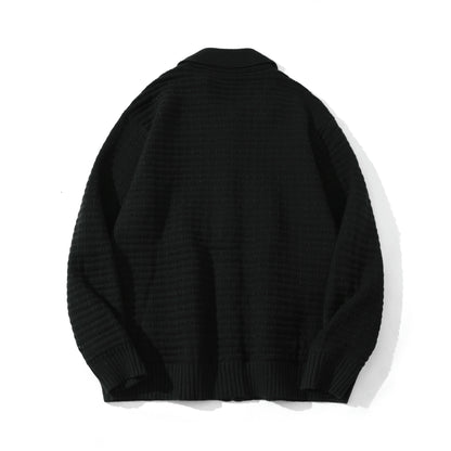 Unisex Structured Zip Knit Cardigan with Large Notch Collar EVA-US