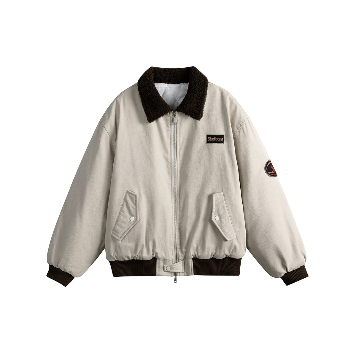 Unisex Boxy Bomber Jacket with Teddy Collar, Corduroy Look and Utility Pockets EVA-US