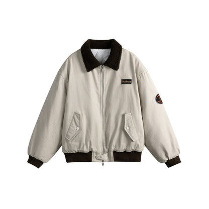 Unisex Boxy Bomber Jacket with Teddy Collar, Corduroy Look and Utility Pockets EVA-US