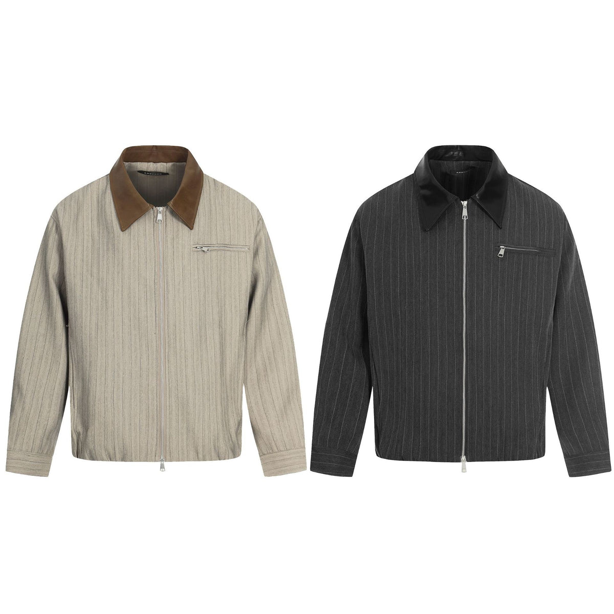 Men's Short Boxy Blouson Jacket in Linen Look with Leather Collar EVA-US