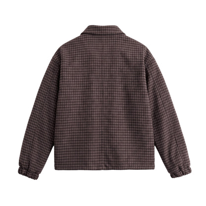Men's Short-Cut Wool Blend Bomber with Houndstooth Pattern and Concealed Zipper