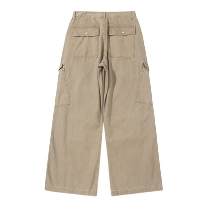 Women's Wide Cargo Pants made of Cotton Twill with High Waist and Patch Pockets EVA-US