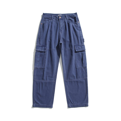 Men's soft canvas cargo pants with multiple flap pockets and elastic ankle cuffs EVA-US