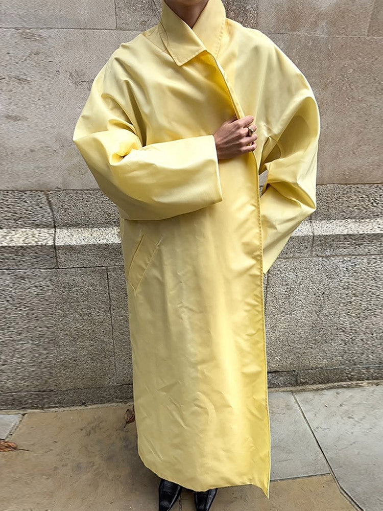 Ladies Maxi Length Oversized Coat in Cocoon Cut with Hidden Button Placket EVA-US