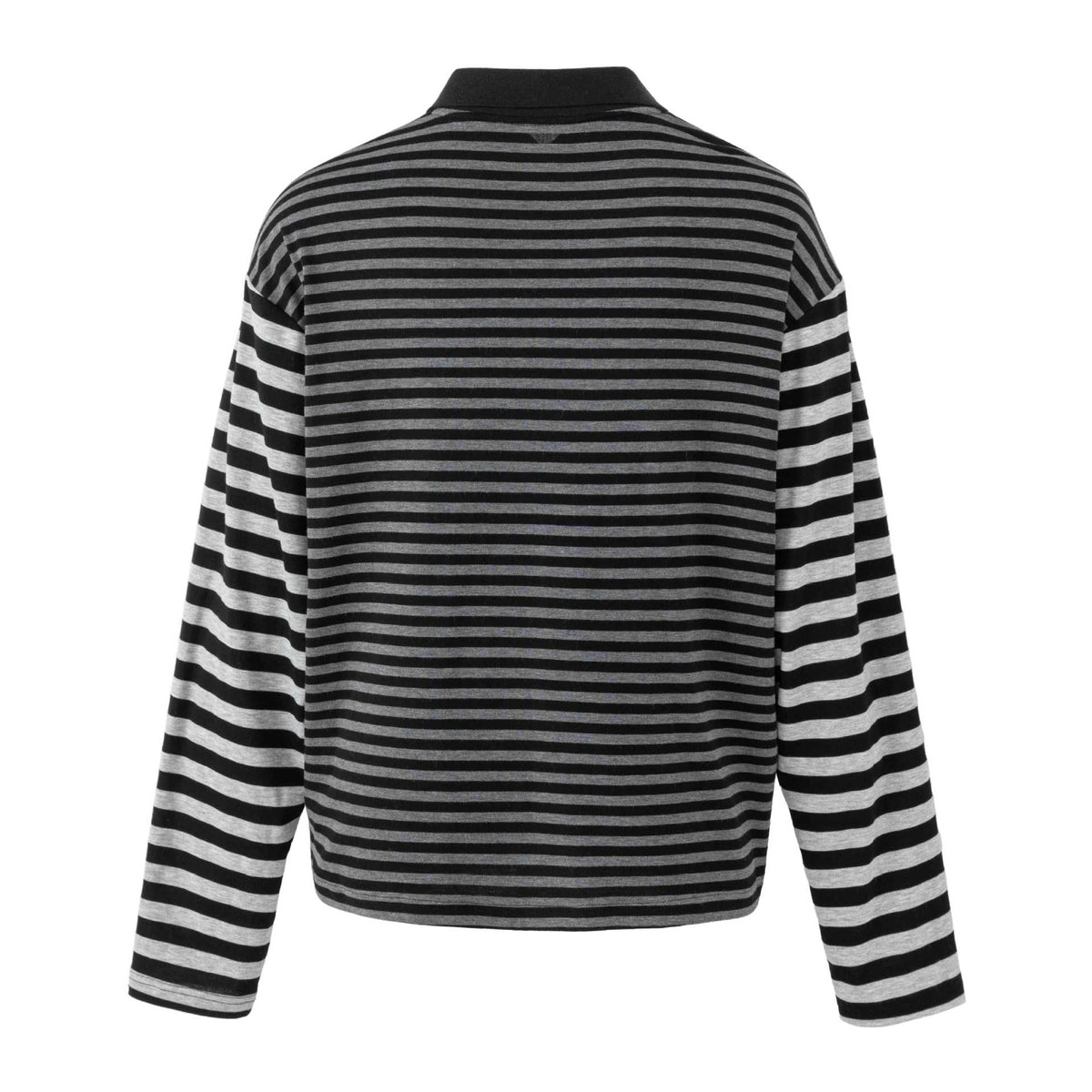 Women's Striped Long Sleeve Polo with Large Kent Collar, Print and Rhinestone Applications EVA-US