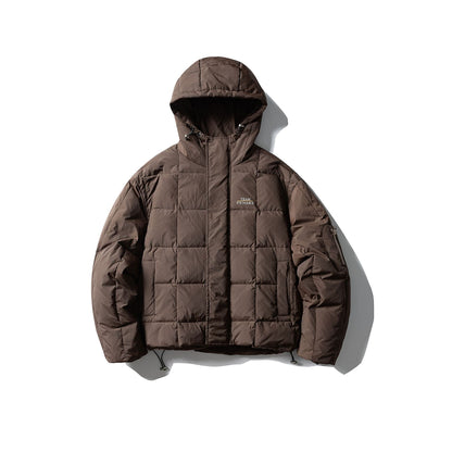Men's Padded Hooded Anorak with Check Quilting, High Collar and Utility Arm Pocket EVA-US