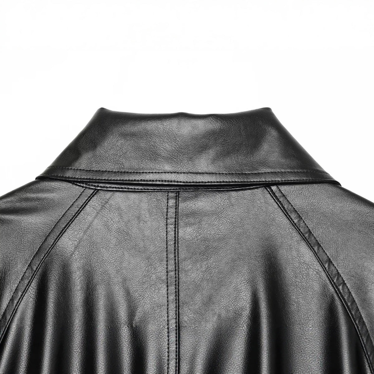 Women's Cropped Faux Leather Jacket with Wide Funnel Collar and Double-Breasted Button Placket EVA-US