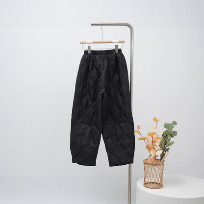 Women's Quilted Oversized Padded Pants with Elastic Waistband and Large Patch Pockets EVA-US