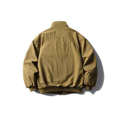 Men's Boxy Utility Bomber Jacket with High Stand-Up Collar, Concealed Front Placket and Zip Chest Pocket EVA-US