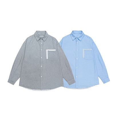 Women Oversize Cotton Shirt with Check Trim on Chest Pocket and Hem