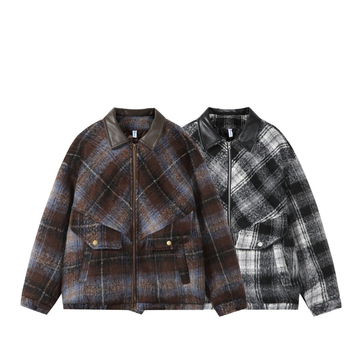 Unisex Boxy-Short Blouson in Overshirt Style with Faux Leather Collar and Flap Pockets EVA-US