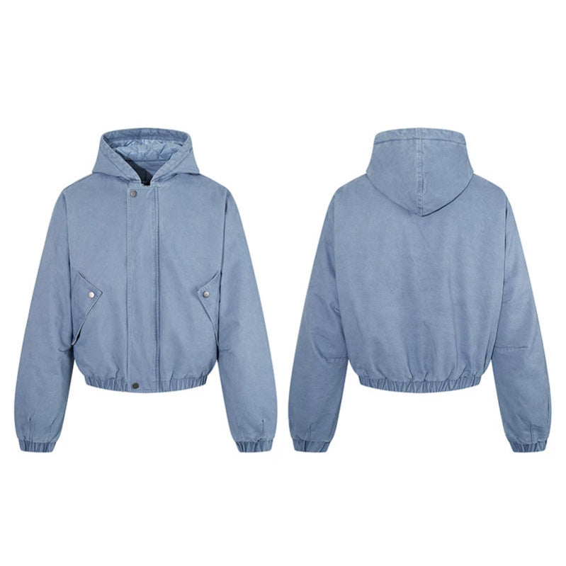 Women short cropped boxy hoodie jacket with quilted hood lining, patch pockets and elastic hem EVA-US