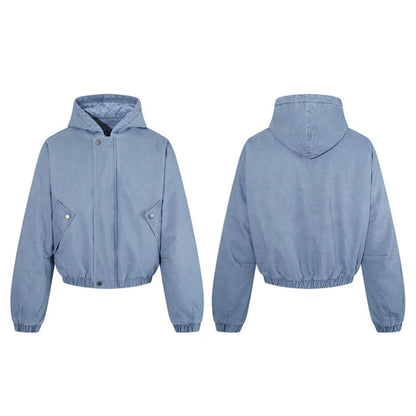 Women short cropped boxy hoodie jacket with quilted hood lining, patch pockets and elastic hem EVA-US