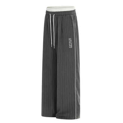 Women Wide Pinstripe Culotte Pants with Elastic Waistband and Drawstring EVA-US