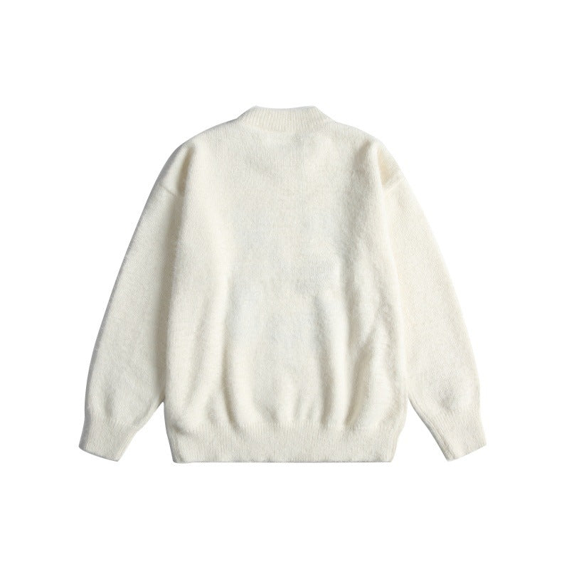Women's Soft Sweater with Playful Cat Embroidery and Light Stand-up Collar EVA-US