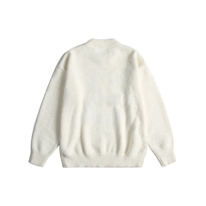 Women's Soft Sweater with Playful Cat Embroidery and Light Stand-up Collar EVA-US