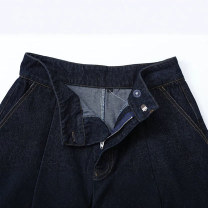 Women's high-waisted wide denim trousers with pleats and central crease EVA-US
