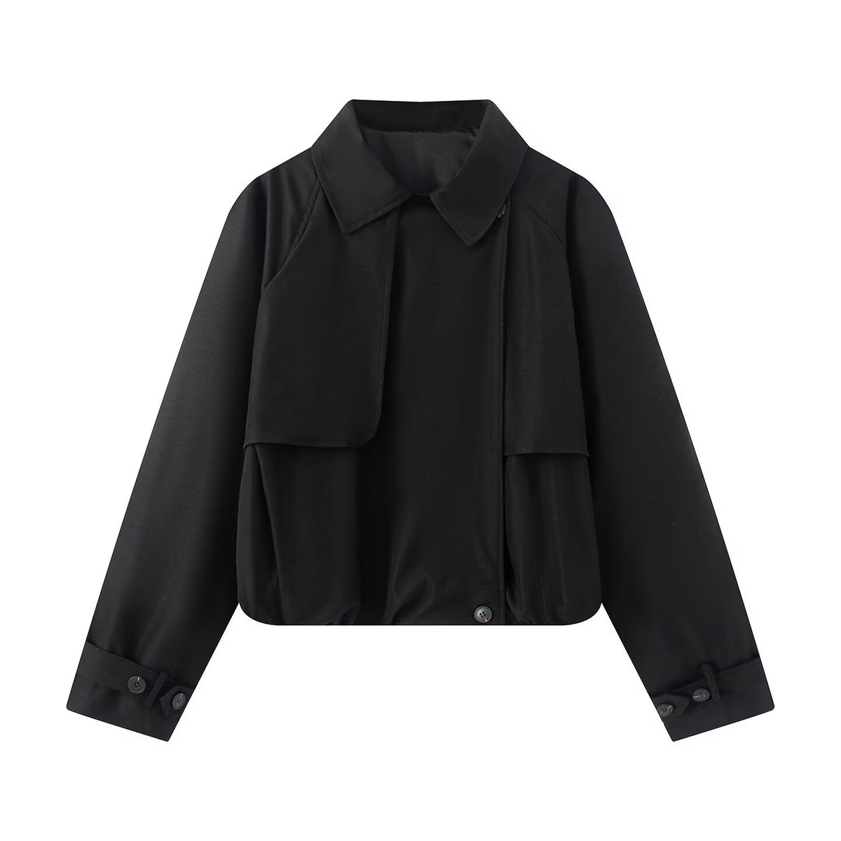 Women's Cropped Short Jacket with Cape Front, Shirt Collar and Adjustable Cuffs EVA-US