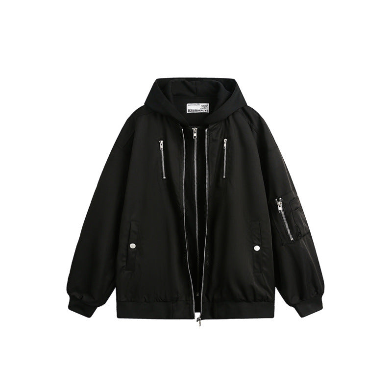Unisex Boxy Bomber Jacket with integrated hood layer and multifunctional pockets EVA-US
