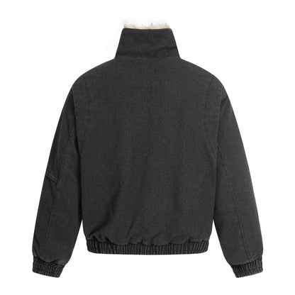 Men's Oversized Bomber Jacket in Vintage Canvas Look with Faux Fur Lined Stand Collar EVA-US