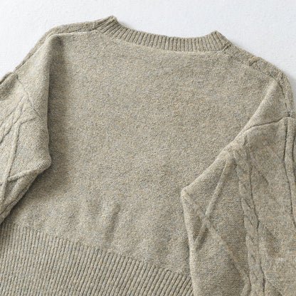 Women's Short Cable Knit Sweater with Fitted Ribbed Cuffs EVA-US