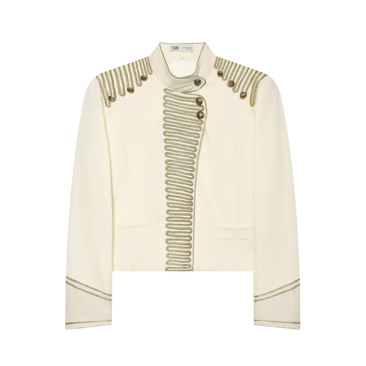 Women's Military Style Short Blazer with Decorative Trim and Stand-Up Collar EVA-US