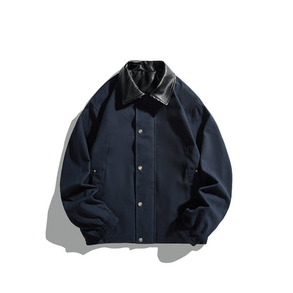 Men's Masculine Boxy Field Blouson with contrasting faux leather collar and concealed snap button placket EVA-US