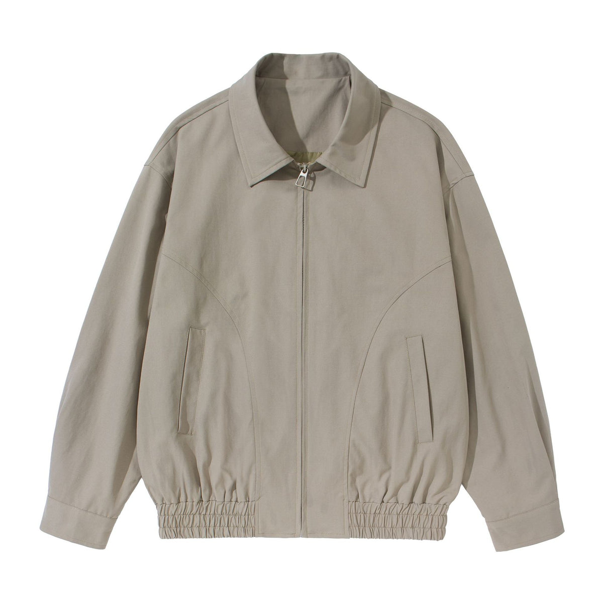 Unisex Short Cut Boxy Blouson Jacket with Shirt Collar, Concealed Zipper and Gathered Hem EVA-US