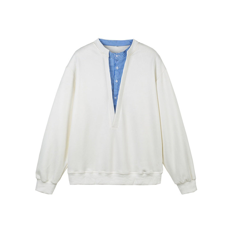Unisex Oversize Sweatshirt with deep V-neck and integrated shirt collar insert EVA-US
