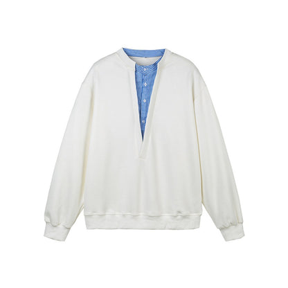 Unisex Oversize Sweatshirt with deep V-neck and integrated shirt collar insert EVA-US