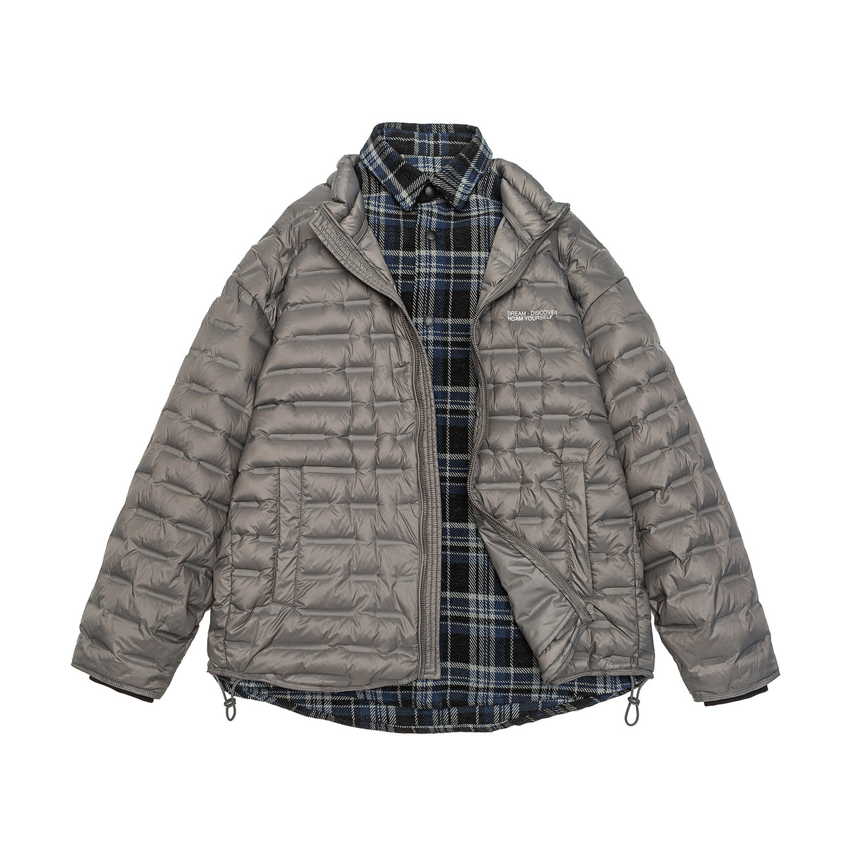 Men's lightweight quilted hybrid jacket with checked lining and drawstring EVA-US