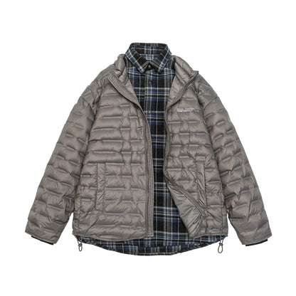 Men's lightweight quilted hybrid jacket with checked lining and drawstring EVA-US