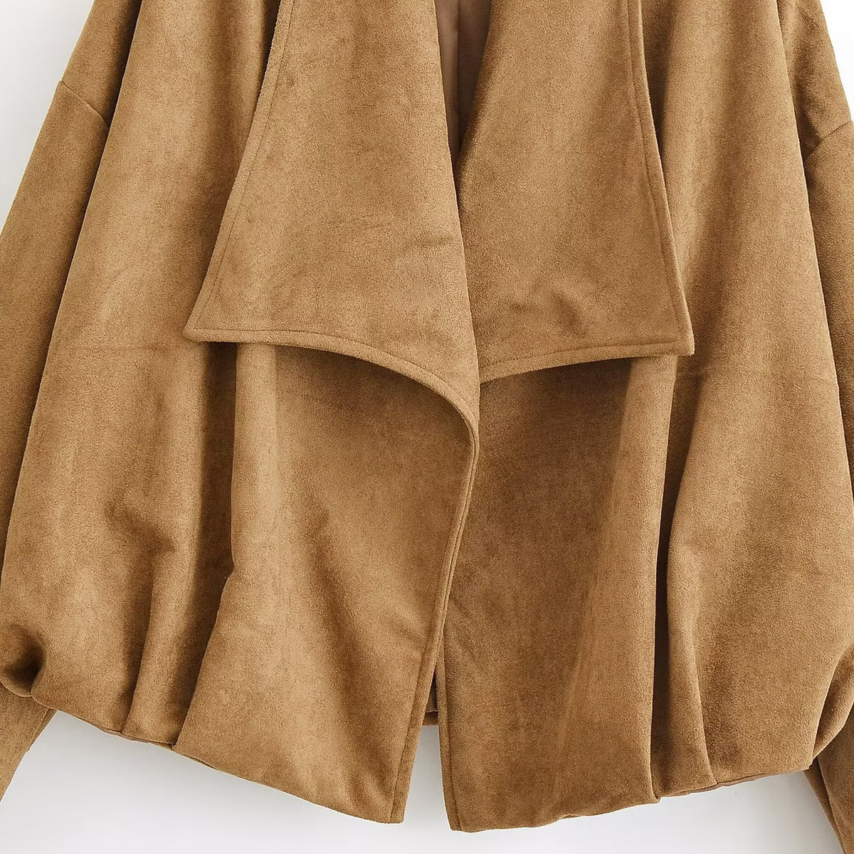 Women's short jacket in suede look with waterfall collar and ballooned hem EVA-US