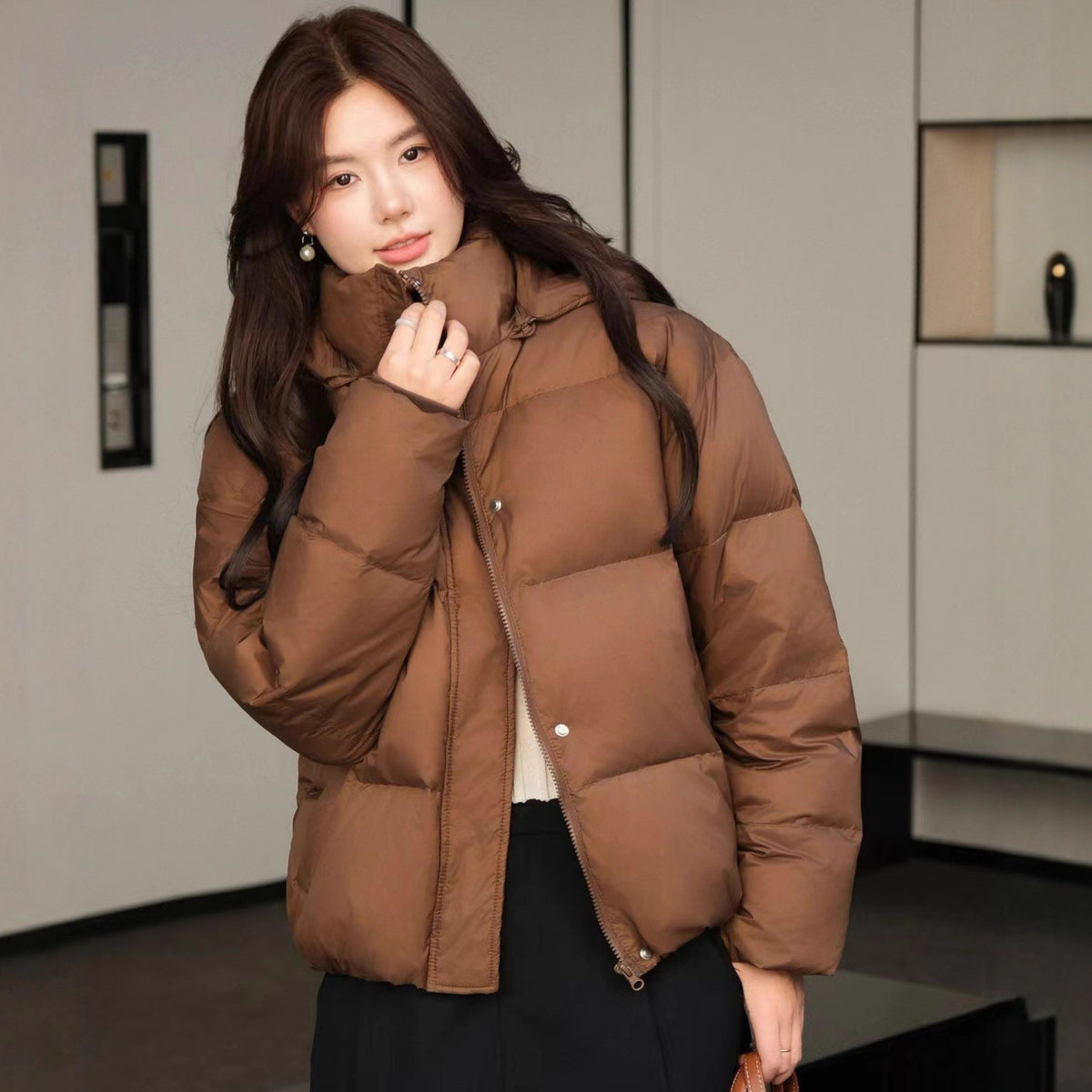 Ladies short-cut oversized quilted jacket with XXL hood and thermal insulation EVA-US