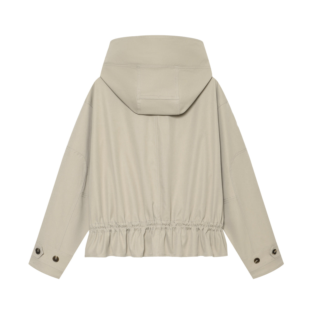 Women short parka with high funnel collar, drawstring waist and concealed button placket EVA-US