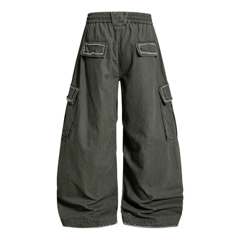 Women's Wide Cargo Pants with Elastic Waistband, Cargo Pockets, and Adjustable Hem EVA-US