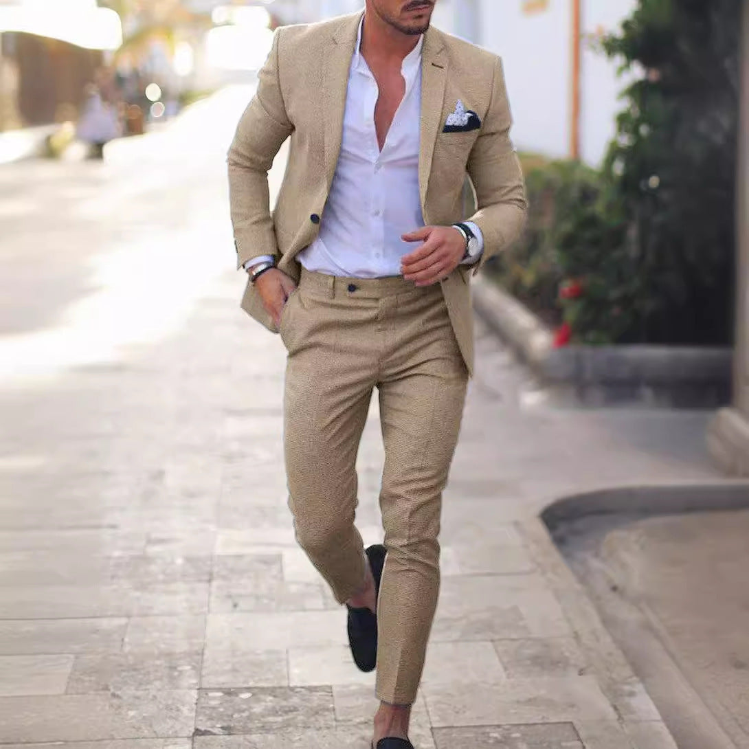 EVA-US Men's Linen Suit Set – Tailored Blazer & Slim Chino Pants