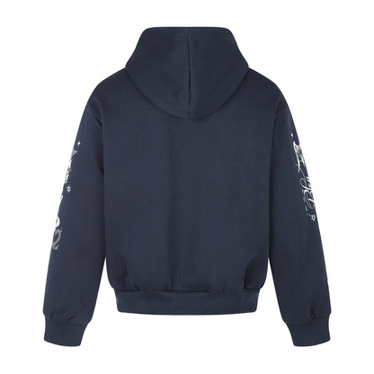 Unisex Printed Hooded Zip Jacket in Casual Boxy Cut with Full Zip EVA-US
