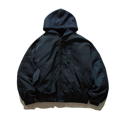 Men's Hooded Bomber Jacket in Pilot Style with Nylon Outer Material and Raglan Sleeves EVA-US
