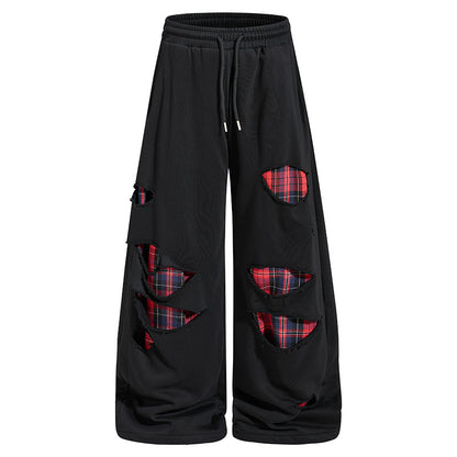Women's wide Destroyed Jogging Pants in Grunge style with checked lining patches EVA-US