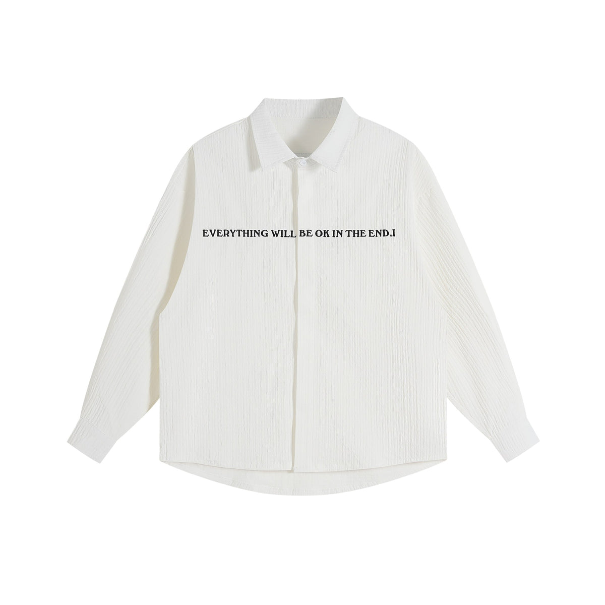 Unisex Oversize Textured Shirt Jacket with Concealed Button Placket and Statement Embroidery EVA-US