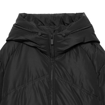 Women Short Cut Padded Oversize Quilted Jacket with High Stand-Up Collar and Hood EVA-US
