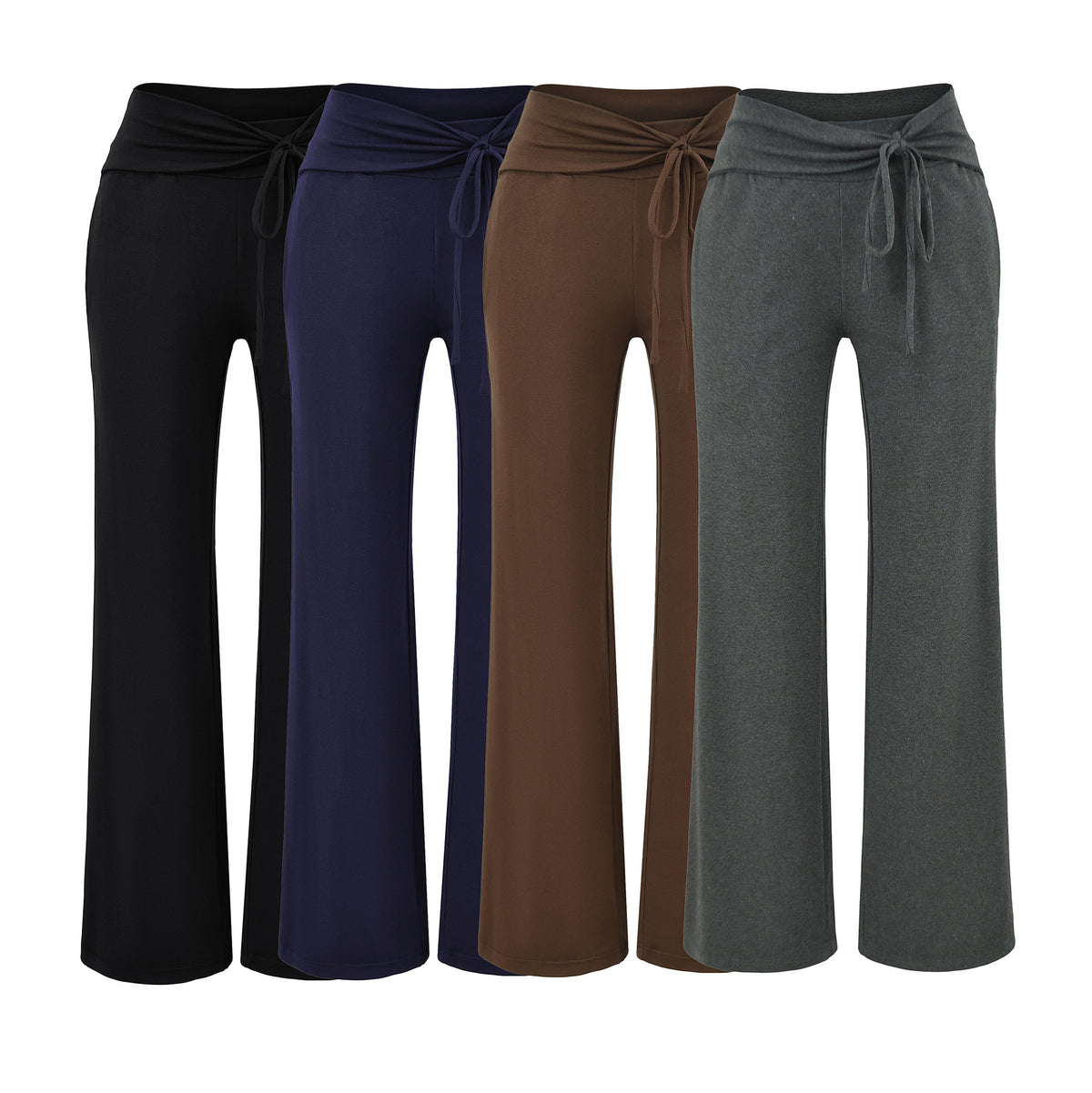 Women's Wide Jersey Lounge Pants with Folded Waistband and Drawstring EVA-US