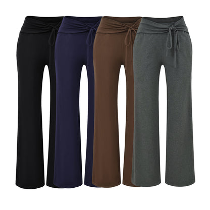 Women's Wide Jersey Lounge Pants with Folded Waistband and Drawstring EVA-US