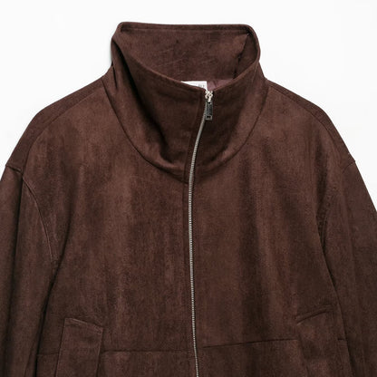 Women's suede look bomber jacket with funnel neck and elastic hem