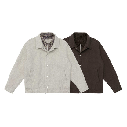 Men's short jacket made of wool blend with checked lined inner vest and snap button placket EVA-US